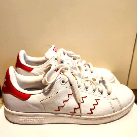 Adidas Stan Smith "Red Squiggly" White/Red Leather Sneakers Womans Sz.9 Ret.$150 - Picture 6 of 13